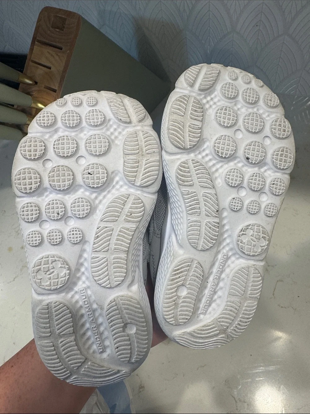Under Armour Kids Light Gray and White Athletic Sneakers